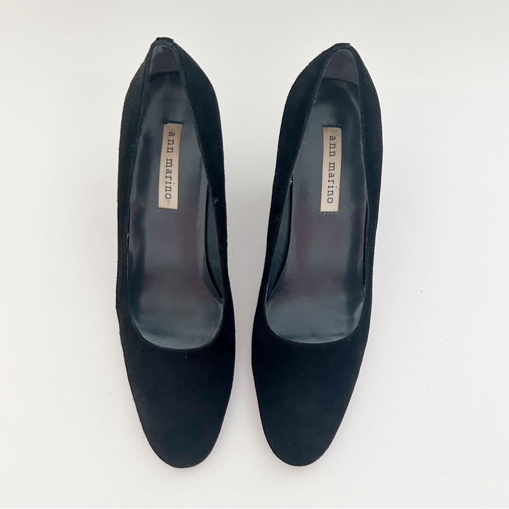 Ann Marino Black Suede Leather Round Toe Kitten Heel Mary Jane Pumps High heels - Picture 2 of 8